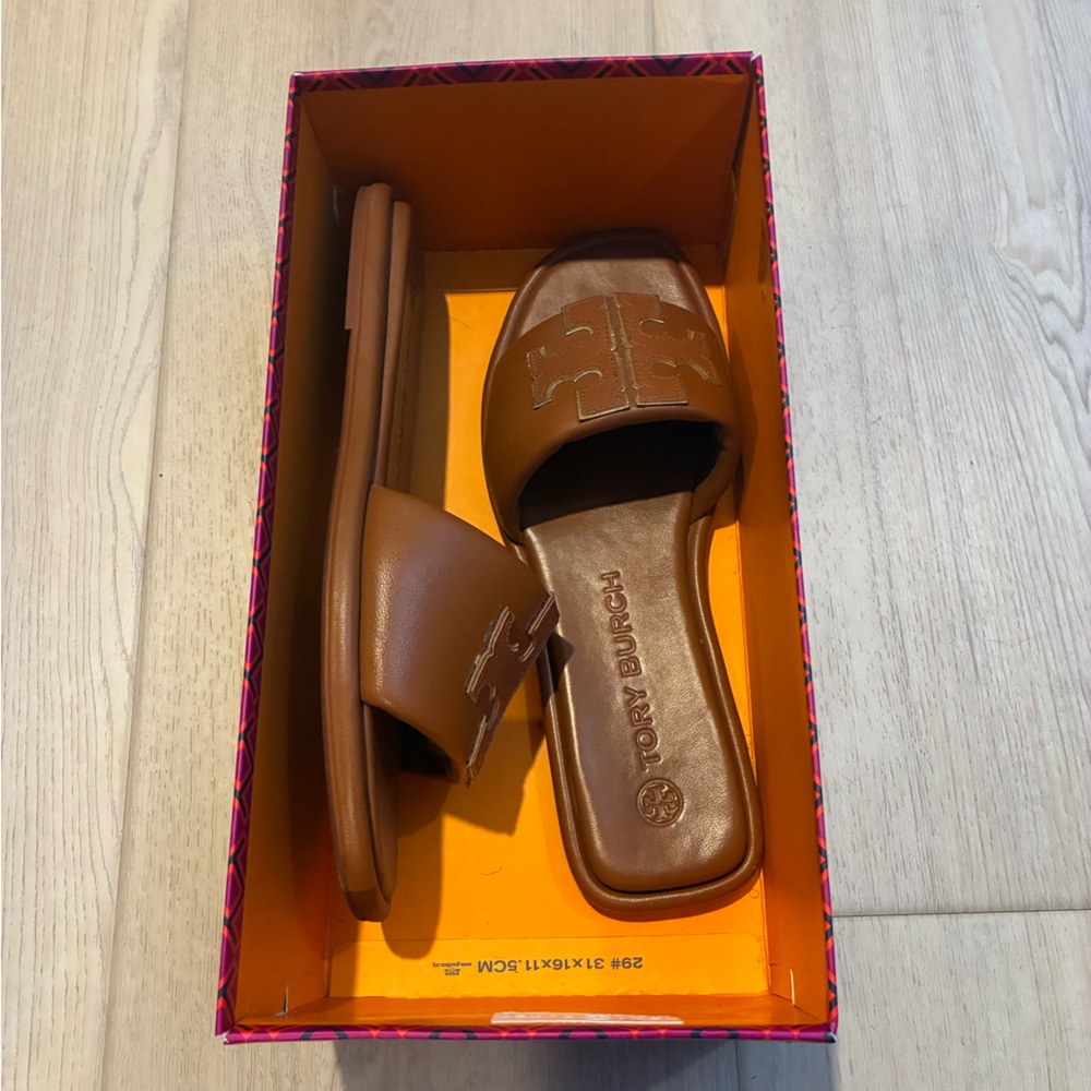 TORY BURCH DOUBLE-T LEATHER SPORT SLIDE SANDAL